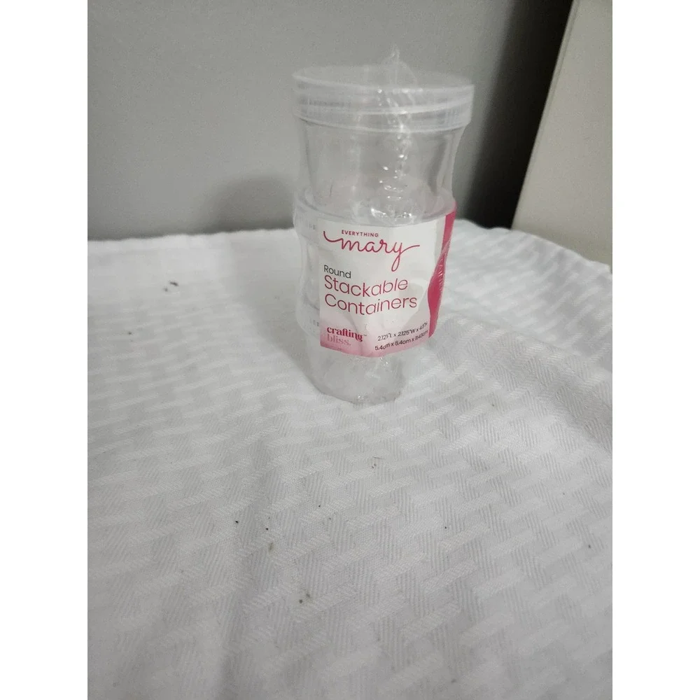 Everything Mary Round Stackable Containers 3 Piece Set Clear Craft Storage New